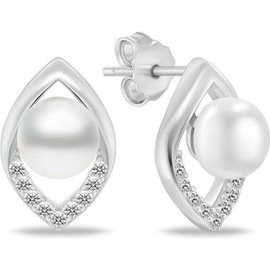 Brilio, Ohrringe, Silver - Modern silver hoop earrings with zircons EA1052W