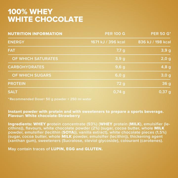 Valeurs nutritives et ingrédients IronMaxx 100% Whey Protein (sachet de 500g) (Chocolat blanc, 1 x, 500 g)