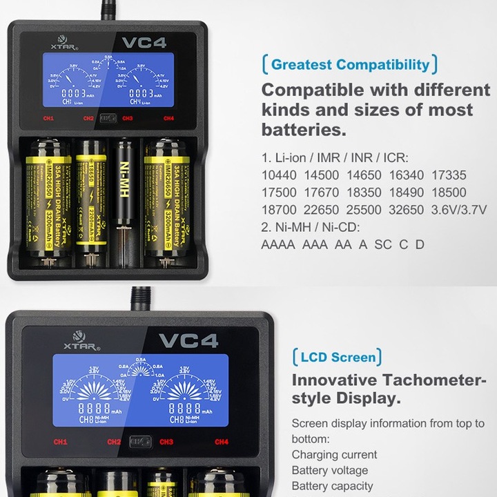 Actual product image AccuCell VC4 quick charger in set with four pieces Panasonic Eneloop BK-3MCC1 batteries + battery storage... (AA, Battery + charger)