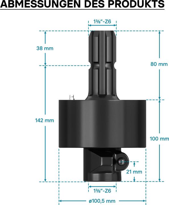 Actual product image Wiltec PTO Freewheel Clutch 201mm, 1 3/8" Male/Female Thread PTO-Shaft 6 Multi Spline max. Torque 2400 (Tractor accessories)