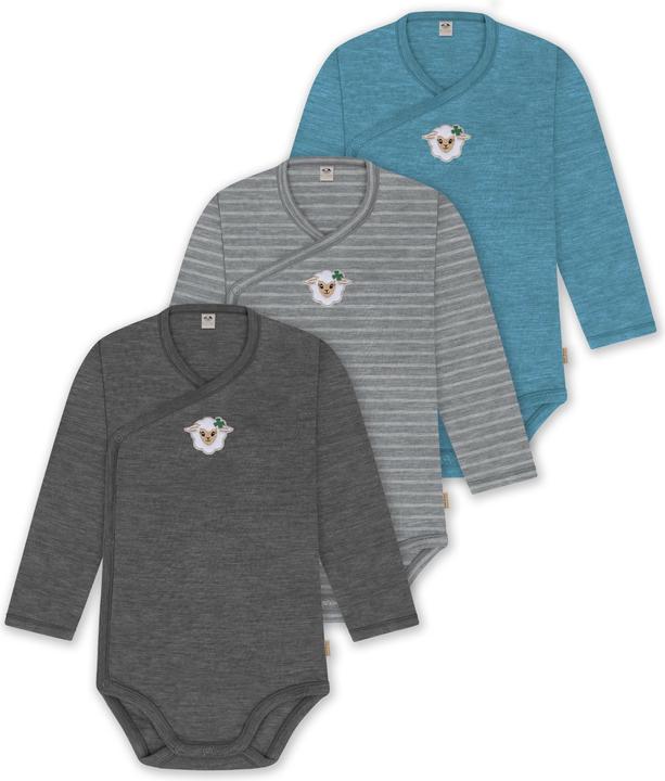 Produktbild Normani 3er Set Baby-Body Wickelbody Langarm Toddler-Bodysuit aus Merinowolle - 9357 (80)