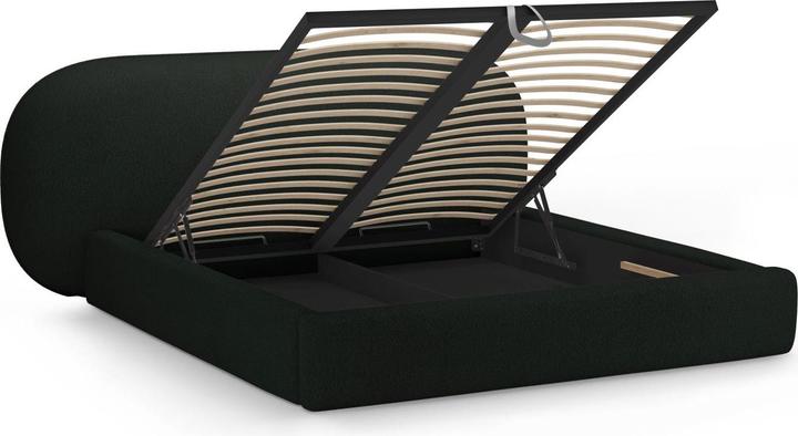 Actual product image Micadoni Boucle Storage Bed with Headboard, "Ovalo", Black, 234x270x96 Made in Europe (180 x 200 cm)