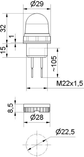 Actual product image Werma Yellow LED M22 thread mini beacon,24Vdc