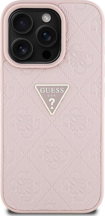 Immagine prodotto Guess Hardcase PU Grained Hot Stamp 4G Triangle Metal Case for iPhone 16 Pro 6,3" Pink (Apple iPhone 16 Pro)