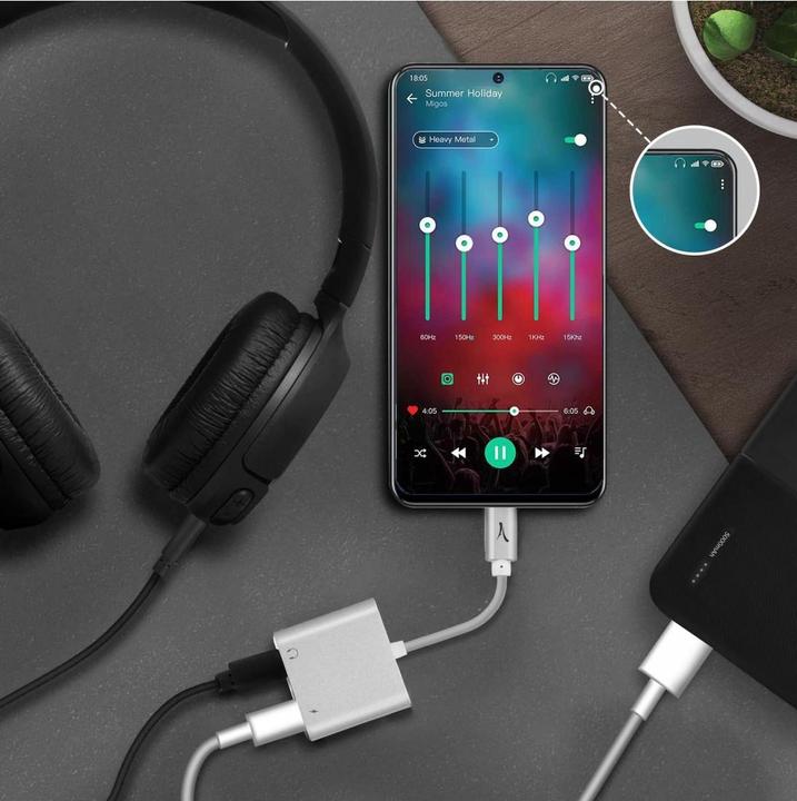 Actual product image Akashi USB-C audio charging adapter (3.5mm jack, USB-C, USB-C)