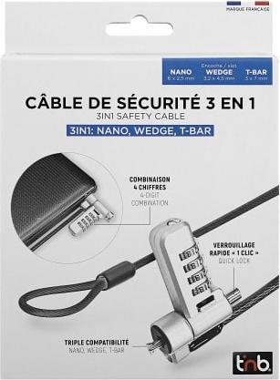 Actual product image T'nB TNB 3in1 code lock cable T-Bar Nano and Wedge compatible