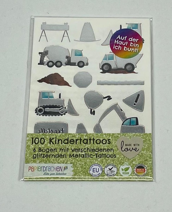 Actual product image Papierdrachen Metallic Tattoo Set 5 - Bagger & Dino