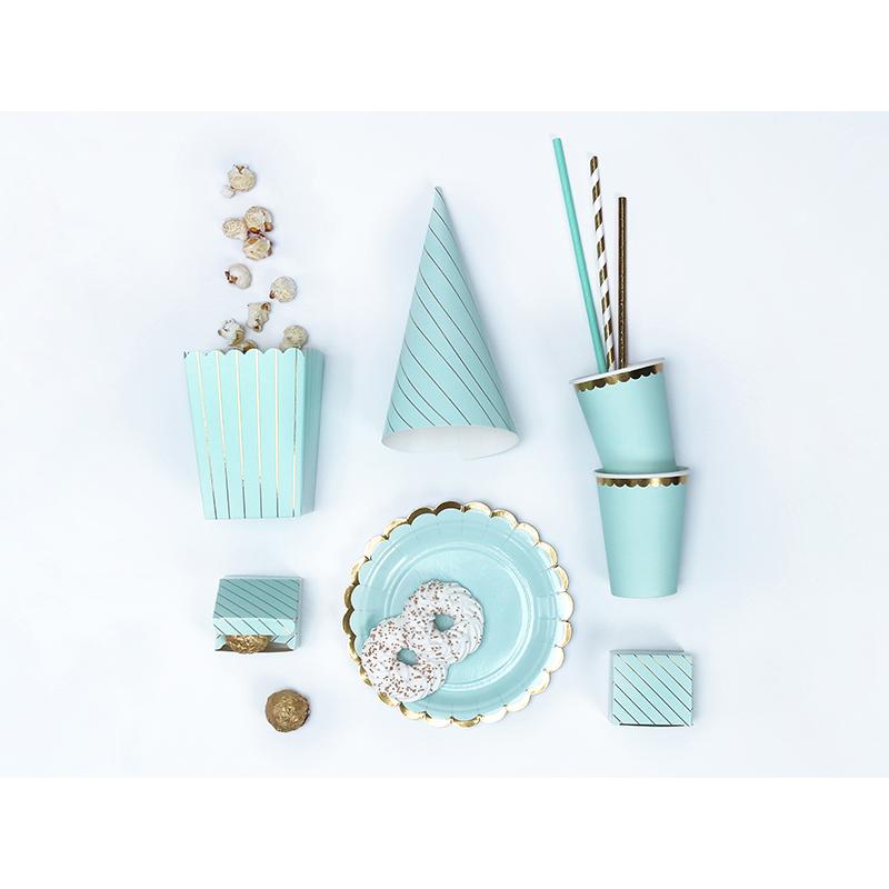 Thumbnail - Partydeco Boxes for popcorn Stripes, light blue, 7x7x12.5cm, (1 pkt / 6 pc.)
