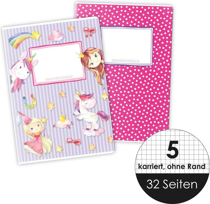 Produktbild Papierdrachen Schulhefte 4er Set DIN A5 - Einhorn (VE 4) (A5, Kariert, Kein Einband)