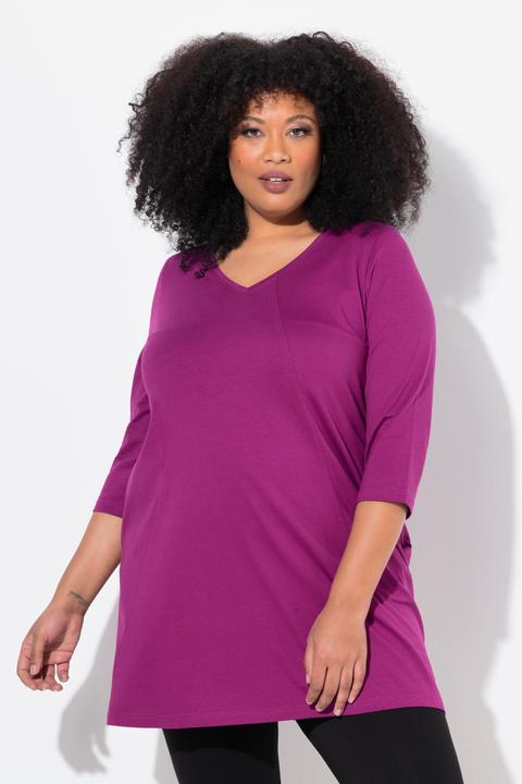 Produktbild Ulla Popken Longshirt, Ziernähte, A-Linie, V-Ausschnitt, 3/4-Arm (56)