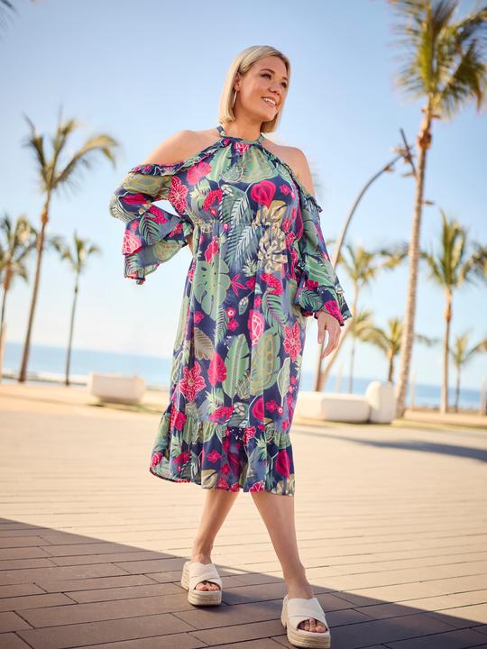 Actual product image Ulla Popken Printed Cold Shoulder Dress (54)