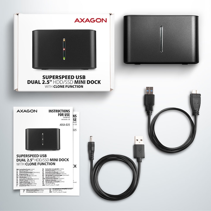 Productafbeelding Axagon ADSA-D25 dockingstation voor opslagschijven USB 3.2 Gen 1 (3.1 Gen 1) Type micro-B Zwart (2.5")