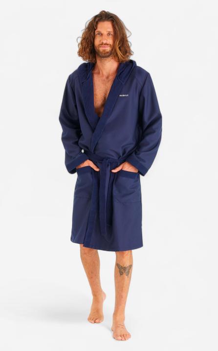 Nabaiji Men’s microfibre compact hooded bathrobe in dark blue