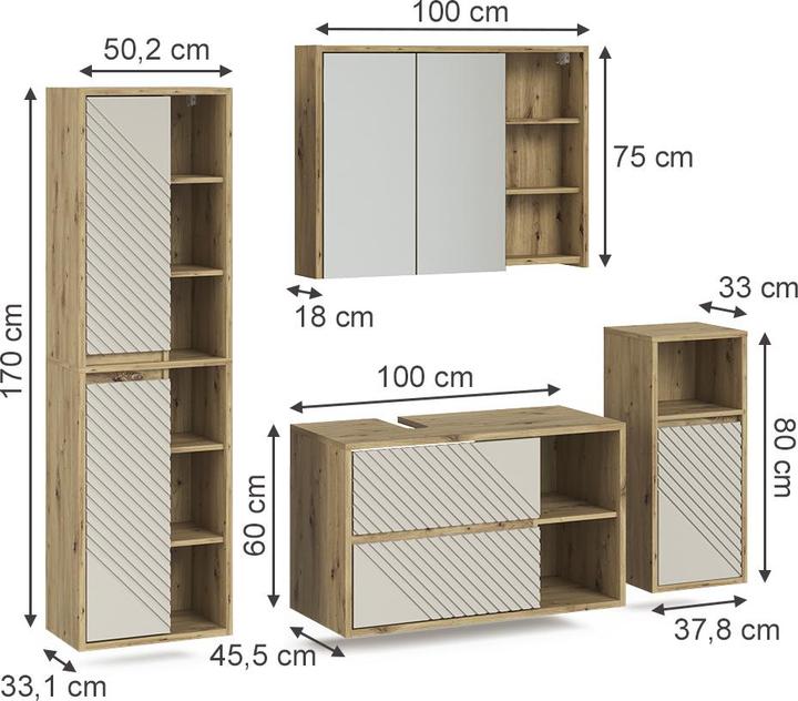 Produktbild Vicco Badmöbel-Set Viola, Artisan-Eiche, 4 Teile