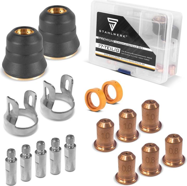 Produktbild Stahlwerk Verschleissteile für Plasmabrenner S65 Plasmaschneider Zubehör 17 Teile Schneiddüsen