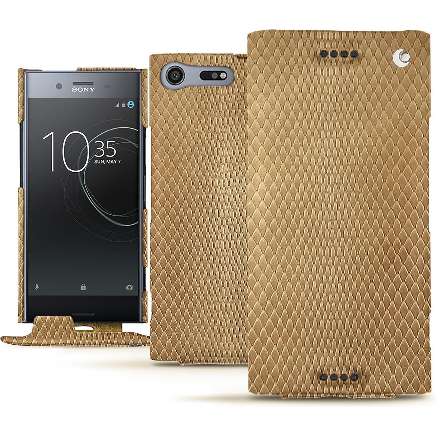 Noreve Lederschutzhülle vertikal (Sony Xperia XZ Premium), Smartphone Hülle, Beige