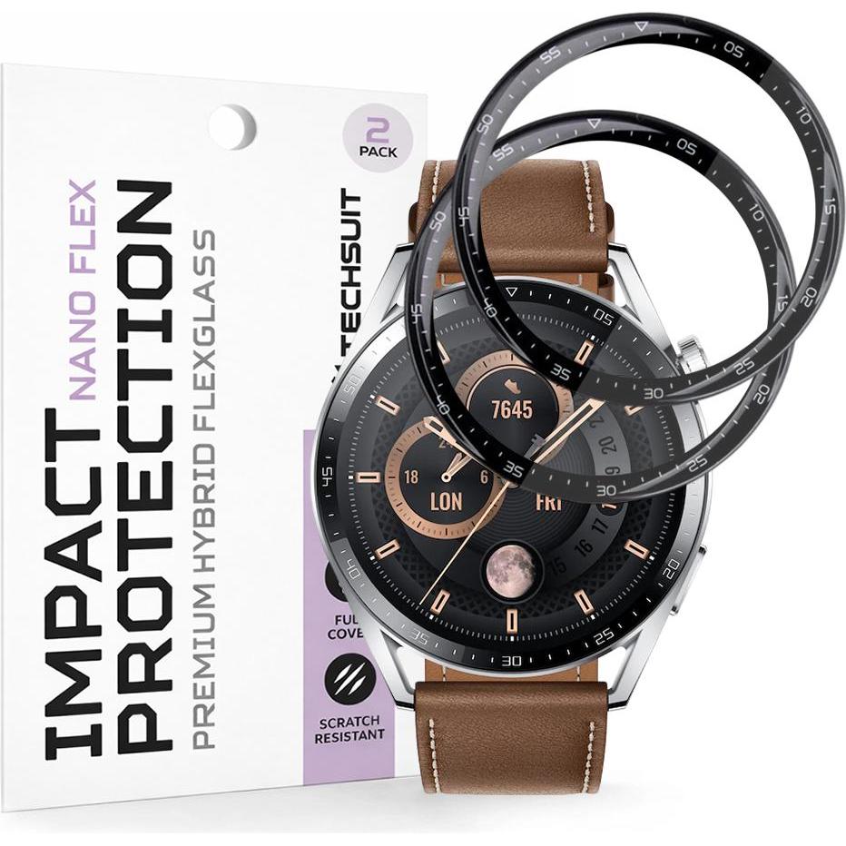 Techsuit - Nano Flex (2 pack) - Huawei Watch GT 3 46mm - Black, Accessori per smartwatch, Nero