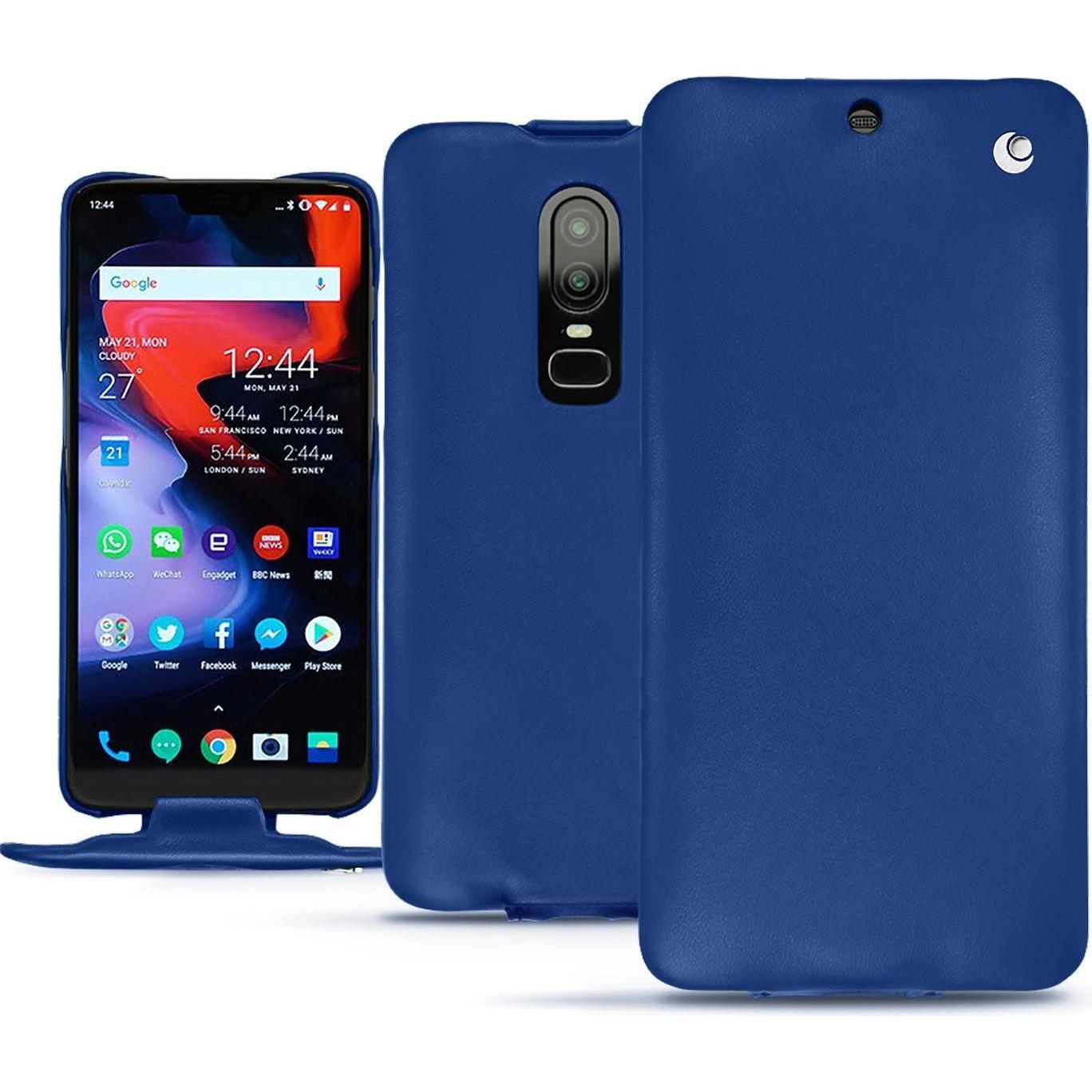 Noreve Lederschutzhülle vertikal (OnePlus 6), Smartphone Hülle, Blau