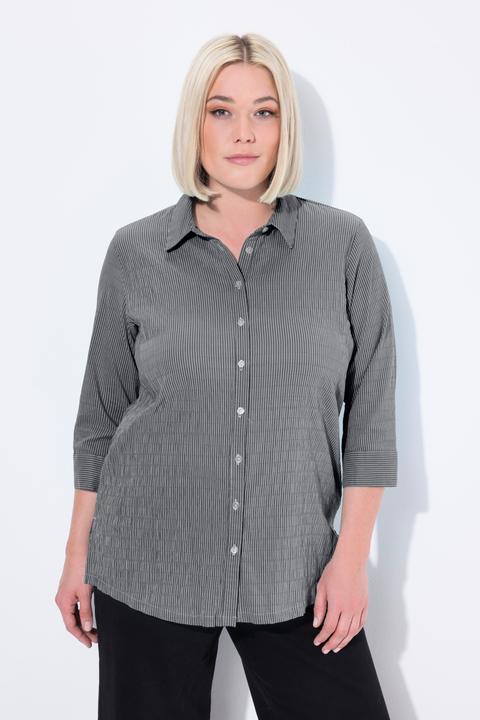 Actual product image Ulla Popken Textured Stripe Button Front Stretch Blouse (68)