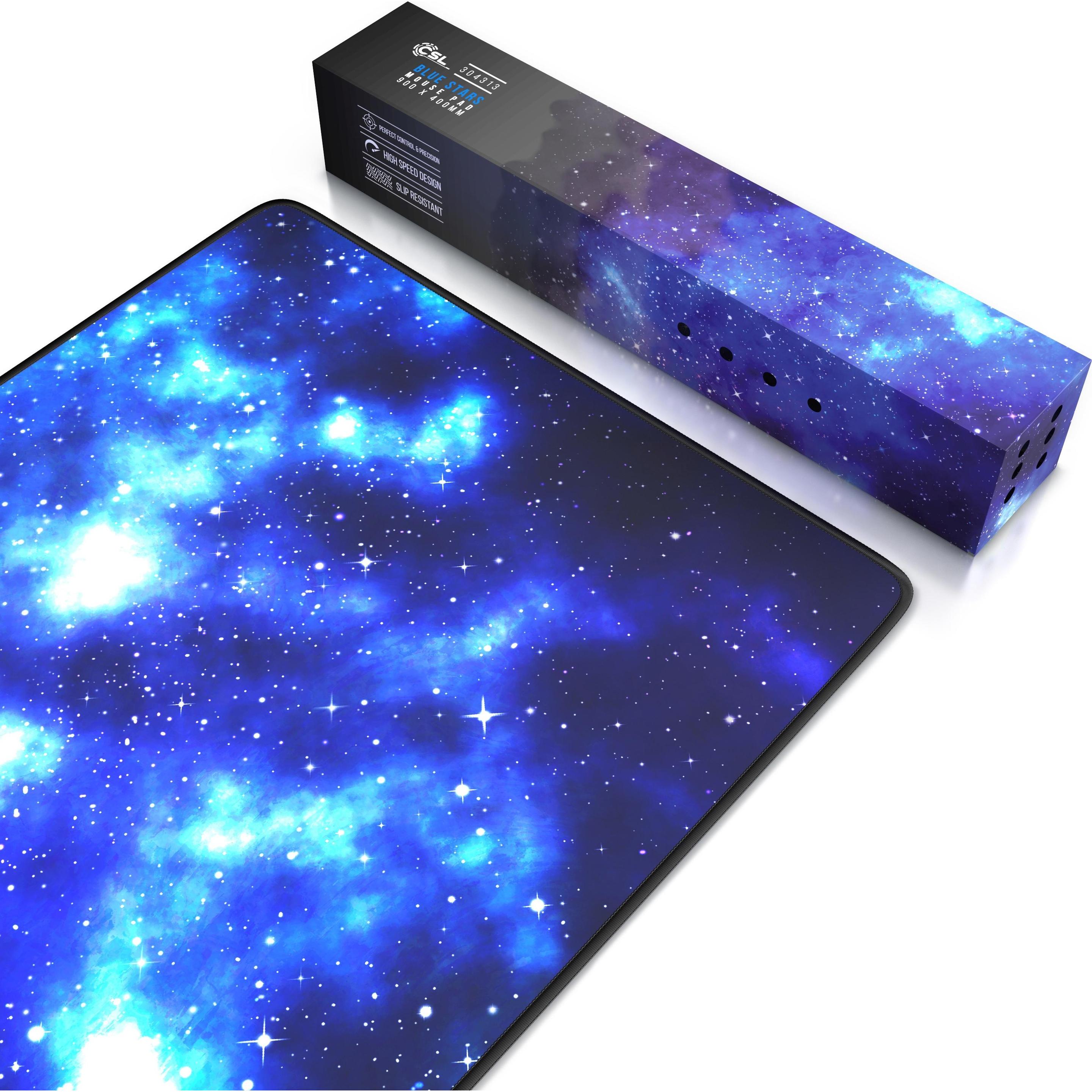 Thumbnail - CSL Gaming Mauspad, XXL Mausmatte 900 x 400mm, Präzision & Geschwindigkeit, Blaue Sterne (XXL), Mausmatte, Schwarz
