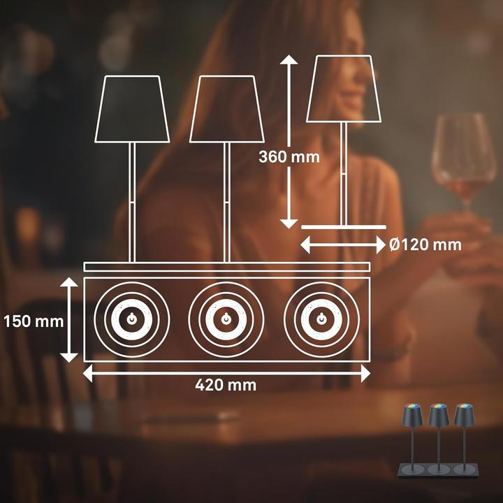 Image du produit Briloner Lampe de table LED RVB rechargeable avec station de charge, réglable en continu (200 lm)