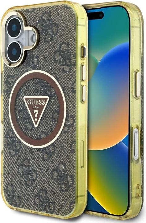 Immagine prodotto Guess Case IML Metal Glitter 4G Circle Triangle MagSafe for iPhone 16 brown (Apple iPhone 16)