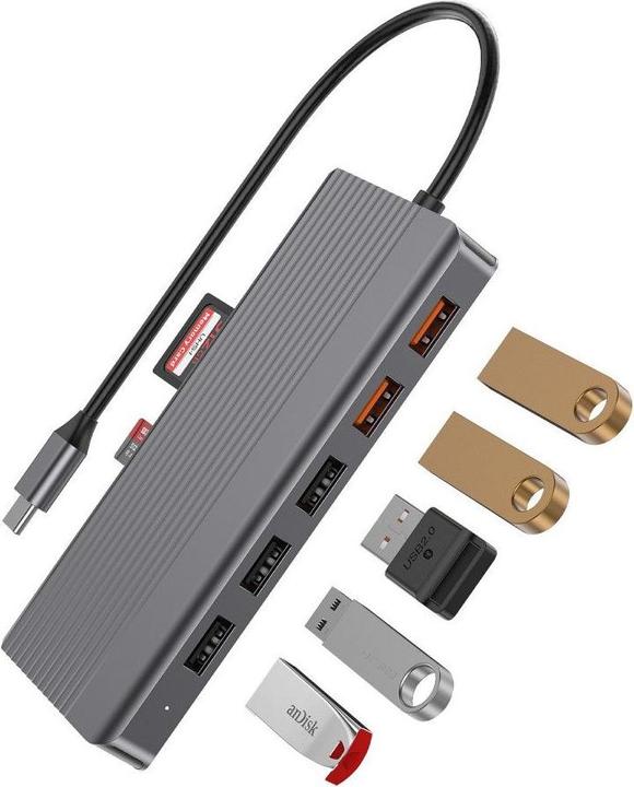 Actual product image Powerology 12in1 USB-C Hub HDMI Type-C 100W PD Ethernet VGA USB SD MicroSD 3.5AUX (USB-C, 12 ports)