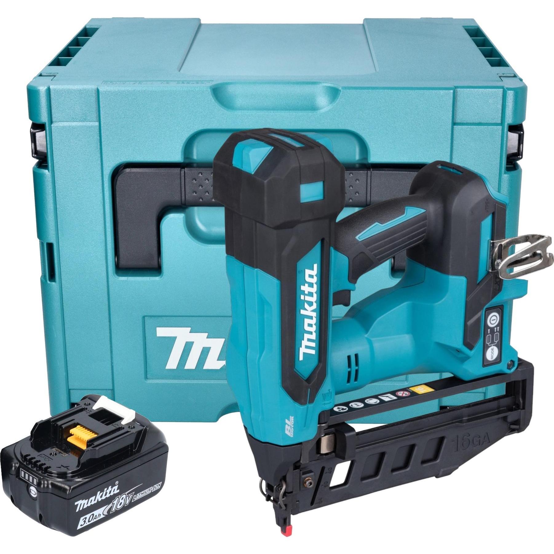 Makita, Graffettatrice + Pistola sparachiodi, DBN 601 F1J Chiodatrice a batteria 18 V 19 - 64 mm Brushless + 1x batteria 3,0 Ah + Makpac -