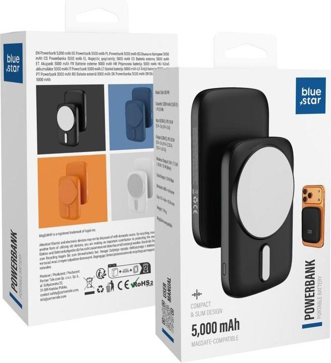 Produktbild Power bank Blue Star Powerbank compatible with MagSafe Blue Star Slim DG-P8 15W 5000 mAh black (5000 mAh, 15 W, 19.25 Wh)