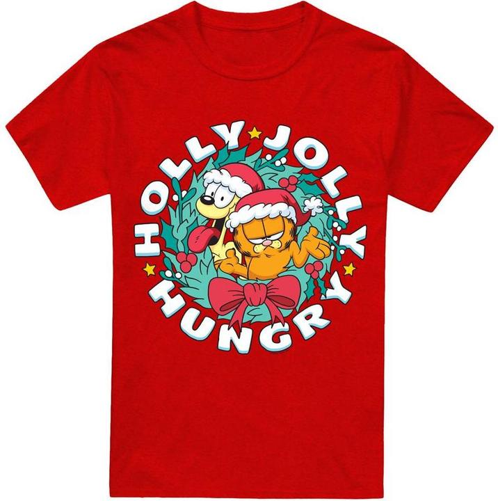Actual product image Garfield Unisex Adult Holly Jolly Hungry Odie Christmas T-Shirt (M)