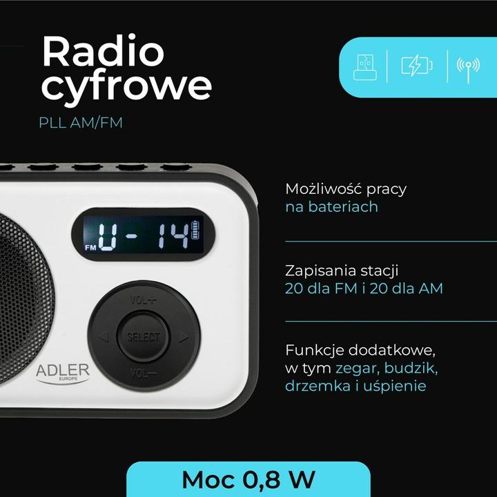 Actual product image Adler Interactive solution | PLL AM/FM Digital Radio | AD 1906 | Alarm function | White/Black (AM, FM, PLL)