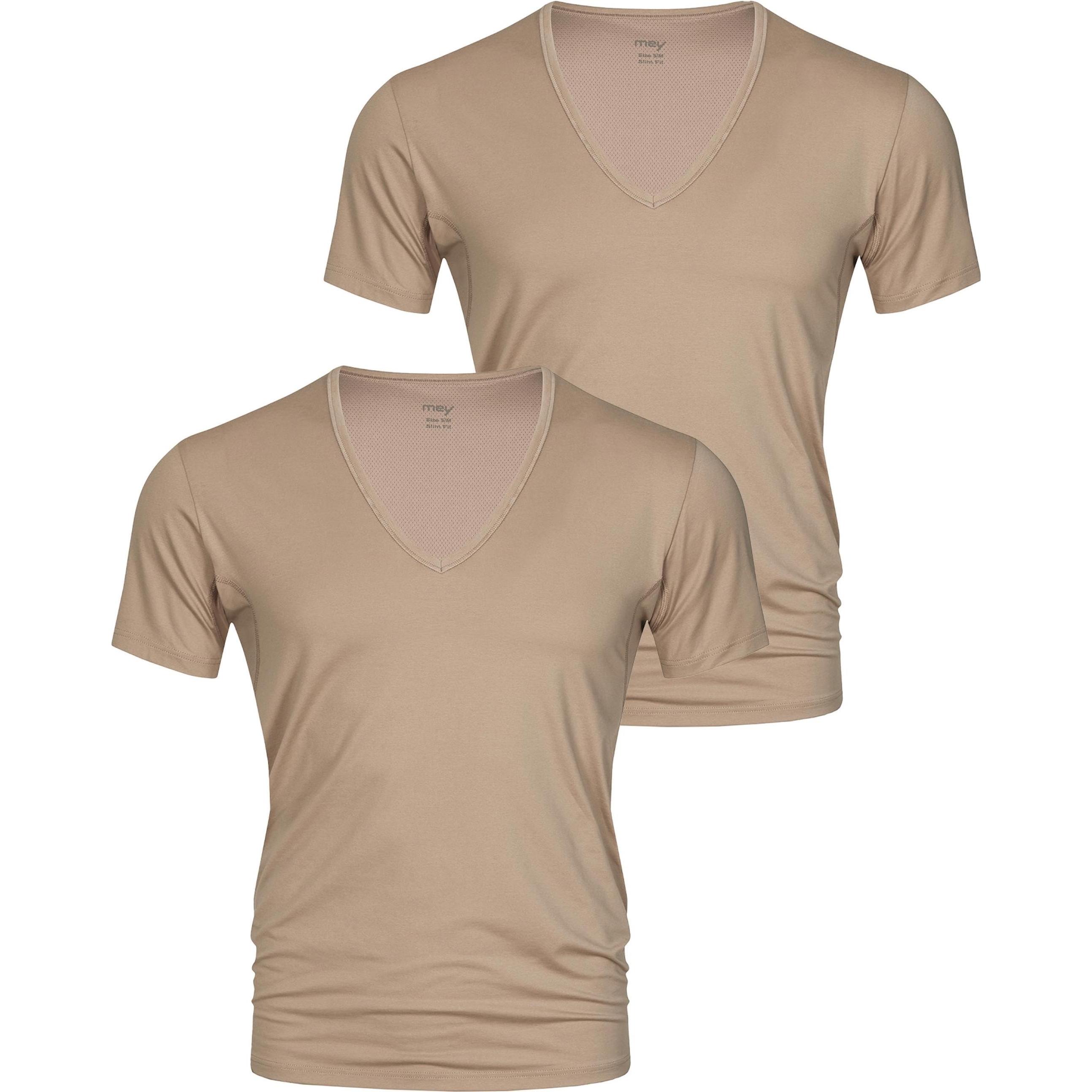 Mey, Herren, Shirt, 2er Pack Dry Cotton T-Shirt mit V-Ausschnitt, Beige, (S)