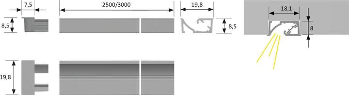 Actual product image Halemeier ChannelLine S2 schwarz 10er Set L=3000 Aluminiumprofil