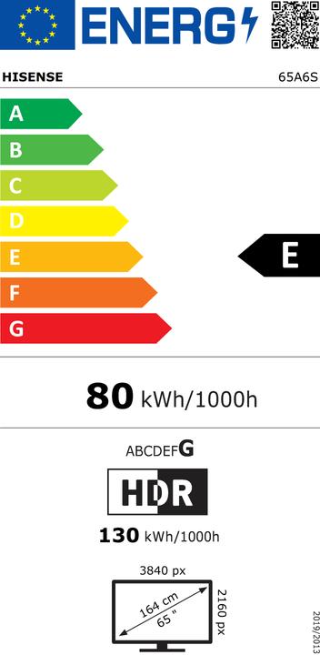 Energie-Label Hisense 65A6S (65", LED, 4K, DE)