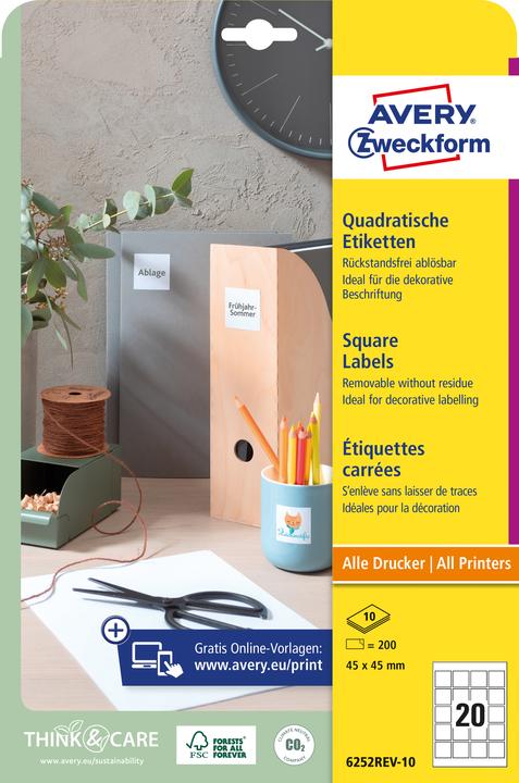Produktbild Avery Quadratische Etiketten, ablösbar