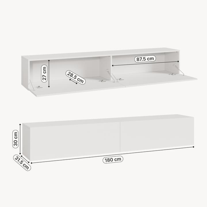 Produktbild En.Casa Hängeboard Evaton 180x32x30 cm Weiss, matt (180 x 31.50 x 30 cm)