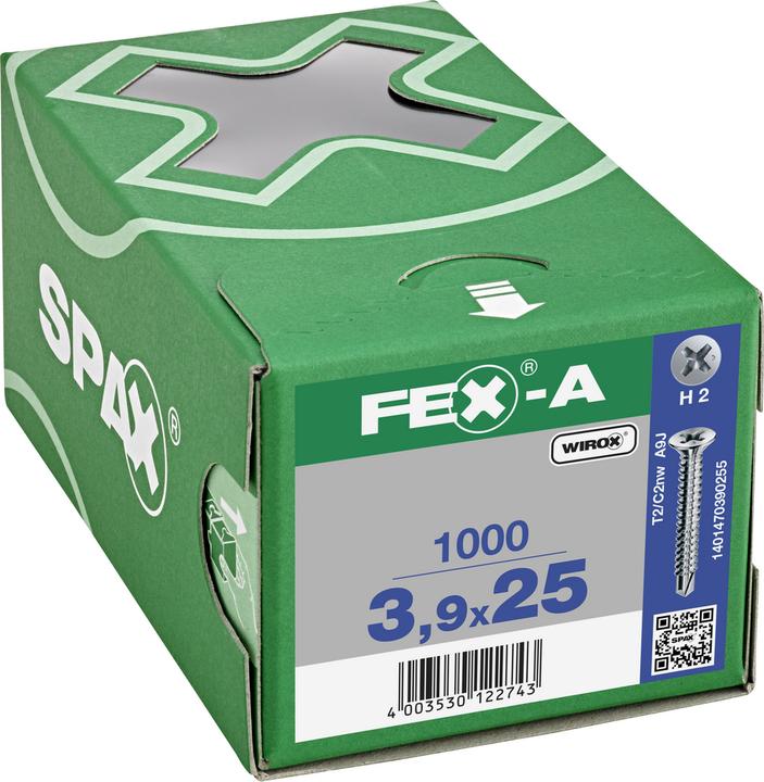 Image du produit Spax Fex-A Tête Fraisée Nervurée Cruciforme H2 Pointe De Perçage Wirox (1000 Vis par pièce)