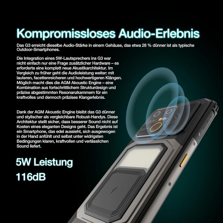 Actual product image AGM Outdoor smartphone with 5G, 6200mAh battery, IP68/IP69K waterproof, and 8GB RAM (128 GB, 6.53", 5G)