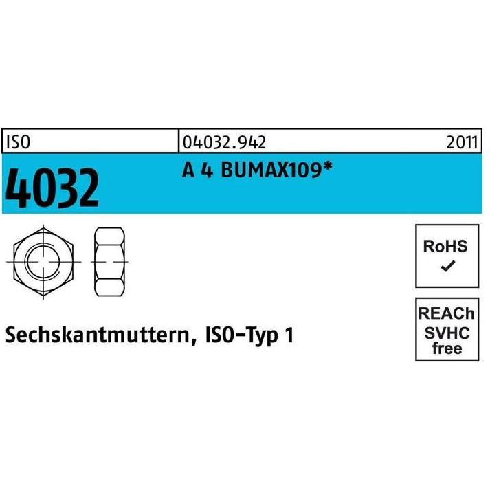 Bufab, Muttern + Unterlegscheiben, Sechskantmutter ISO 4032 M 8 A 4 BUMAX109 (M8)