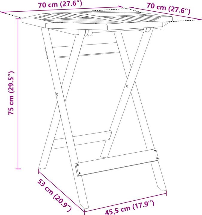 Actual product image vidaXL Gartentisch Klappbar Ø70 x 75 cm Akazie (70 cm)