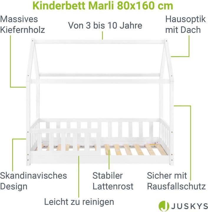Image du produit Juskys Kinderbett Marli 80x160cm - Weiss (80 x 160 cm)