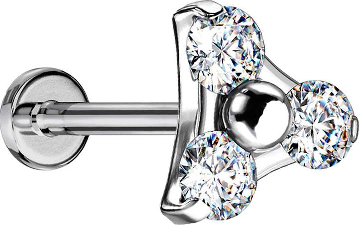 Immagine prodotto Star Piercing Micro Labret senza fili argento triangolo tre cristalli argento (senza ottone, Titanio)