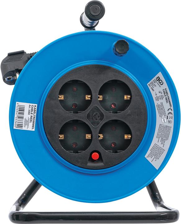 Produktbild BGS Kabeltrommel 15 m 3 x 1,5 mm² 4 Steckdosen IP 20 3000 W (15 m, 1.50 mm²)