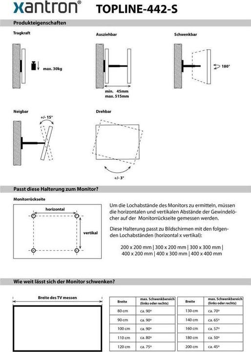 Actual product image Xantron TOPLINE-442-S (Wall, 55", 30 kg)