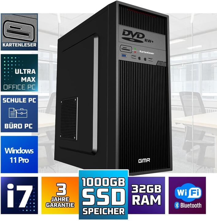 Produktbild GMR Ultra Max i7 Office PC mit 32 GB RAM, 1000 GB SSD, Windows 11 Pro, WiFi, Bluetooth (1000 GB, 32 GB)