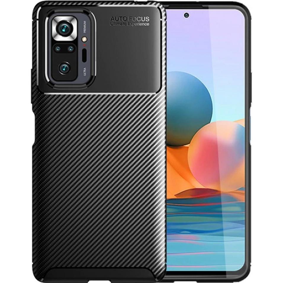 Thumbnail - Screenguard Xiaomi Redmi Note 10 Pro Hülle Carbon Design TPU Case (Xiaomi Redmi Note 10 Pro), Smartphone Hülle, Schwarz