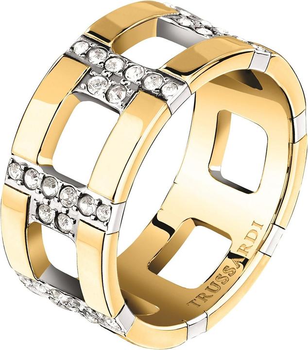 Image du produit Trussardi Distinctive bague plaquée or avec logo T en zirconium TJAXC38 - Circuit : 56 mm (56)