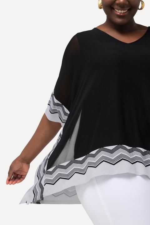 Immagine prodotto Ulla Popken Blusa con bordure a righe, scollo a V e mezze maniche (46, 48)