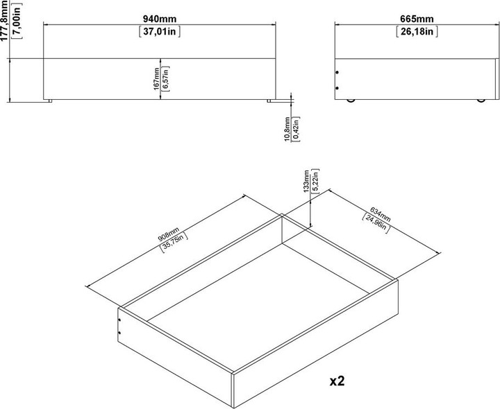 Produktbild Ebuy24 Bettschublade Nada (18 x 94 x 67 cm)