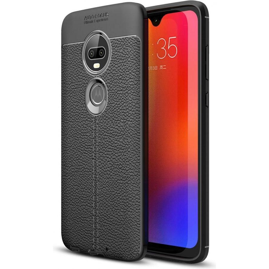 Screenguard Motorola Moto G7 Plus Hülle Leather Design TPU Cover (Motorola Moto G7 Plus), Smartphone Hülle, Schwarz